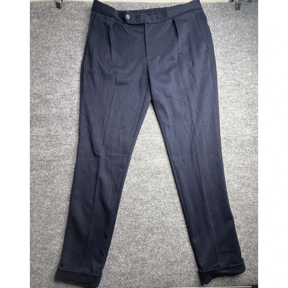 Polo Ralph Lauren Pleated Double Knit Trousers Mens 38x34 Blue Drawstring Pants